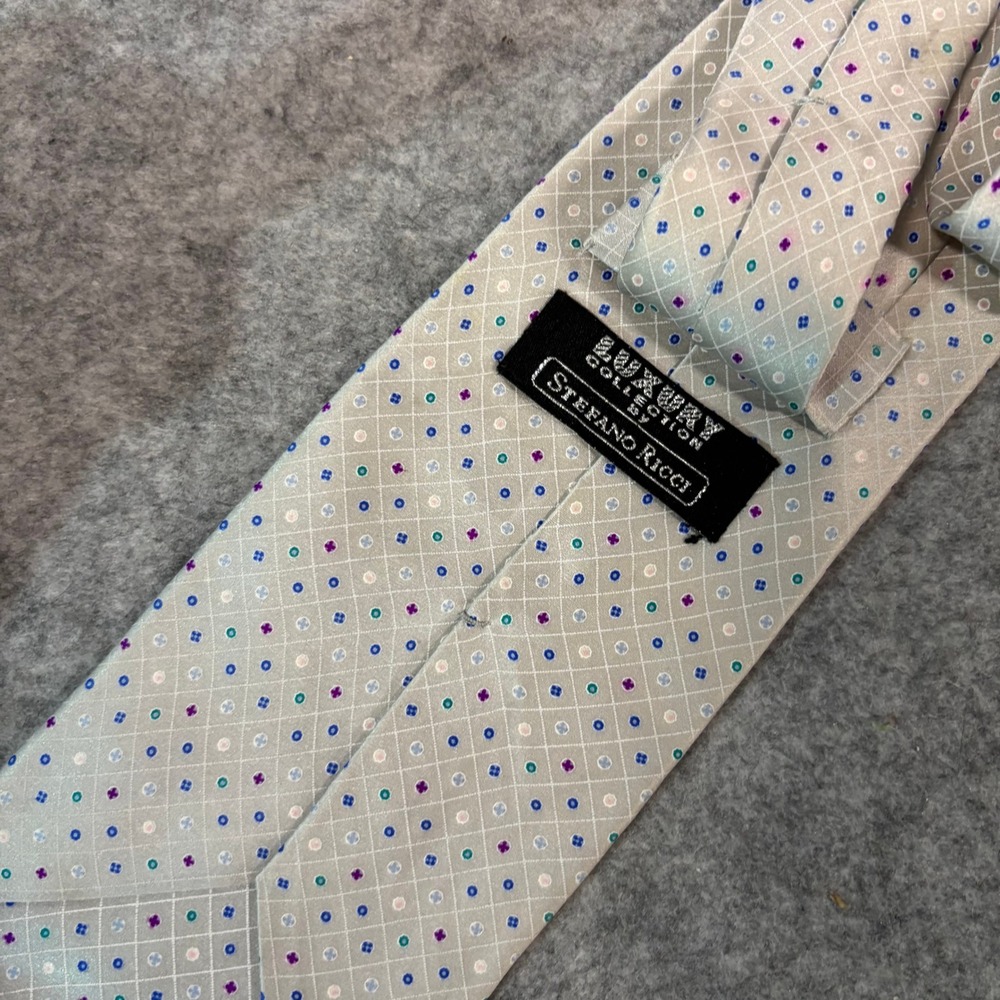 Stefano Ricci Luxury Collection Silk Tie Silver Geometric‎ Floral Made in Italy